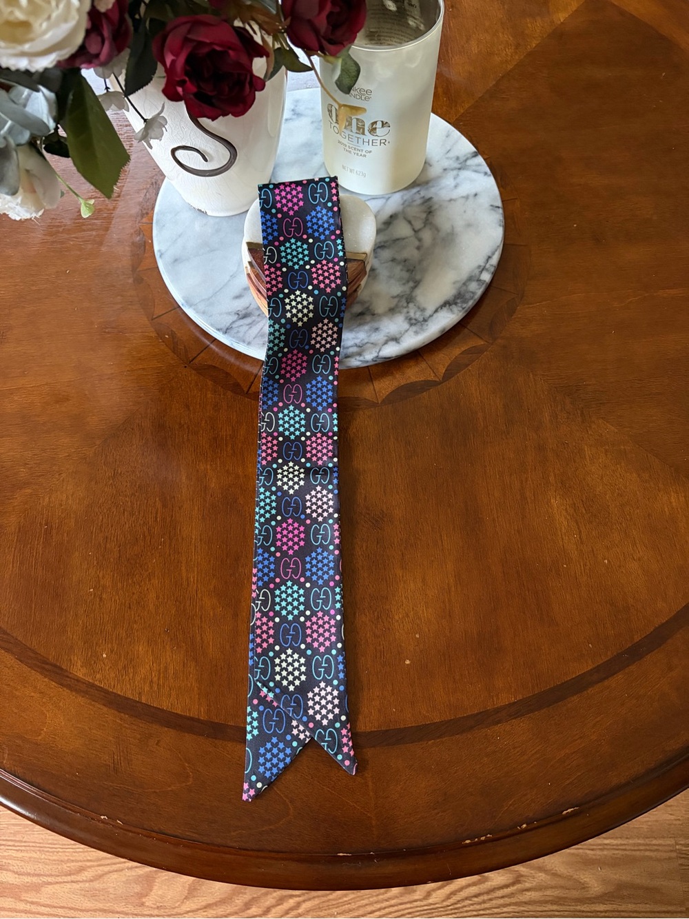 Gucci Navy Multicolor GG Dot Silk Twilly